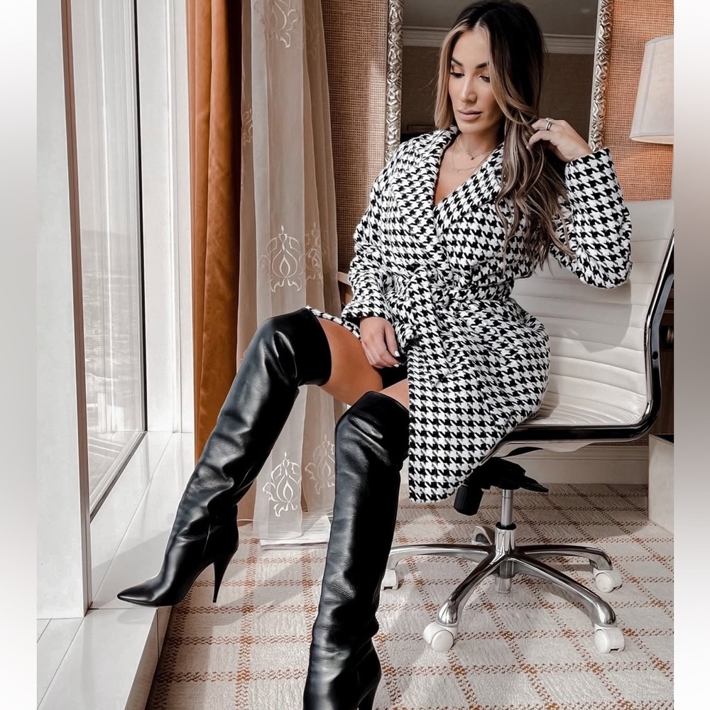 Houndstooth Black and White Women's Coat